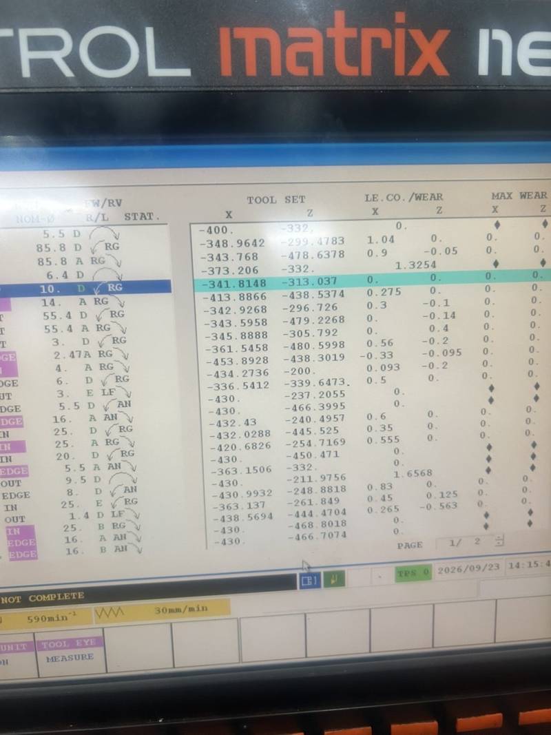 Mazatrol control showing tool set data